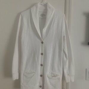 J. Crew White Rumpled French Terry Long Sleeve Button Up Cardigan M